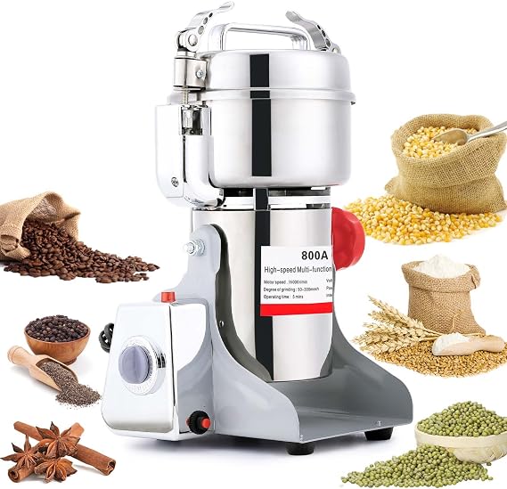 BI-DTOOL Electric Grain Mill Grinder 800g Stainless Steel Pulverizer 36000r/min High-speed Grain Mill 1800W Dry Material Grinding Machine 270° swingable Superfine powder for Home and Commercial