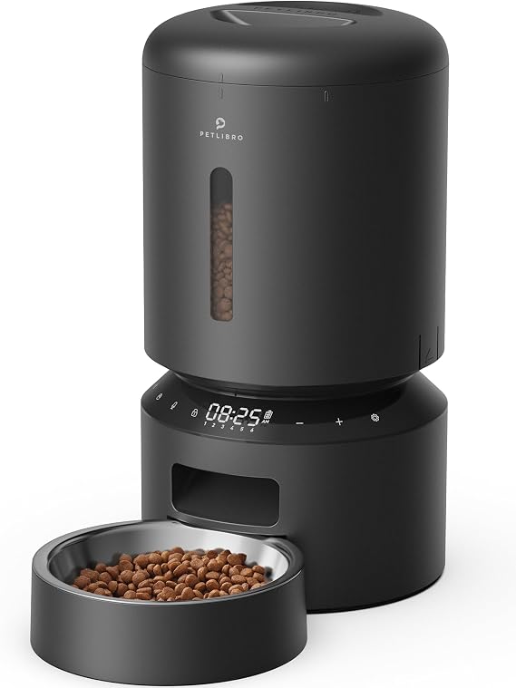PETLIBRO Automatic Cat Feeder, Pet Food Dispenser Triple Preservation with Stainless Steel Bowl & Twist Lock Lid, up to 50 Portions 6 Meals Per Day, Granary for Small/Medium Pets (5L, Black)