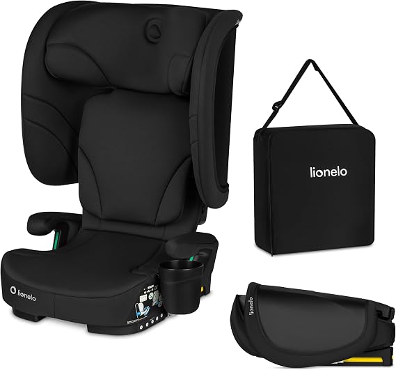 LIONELO Orin i-Size High-Back Booster Seat 100-150 cm with ISOFIX | Foldable and Lightweight, Adjustable Headrest and Recline, Carry Bag, Cup Holder and Installation Indicators