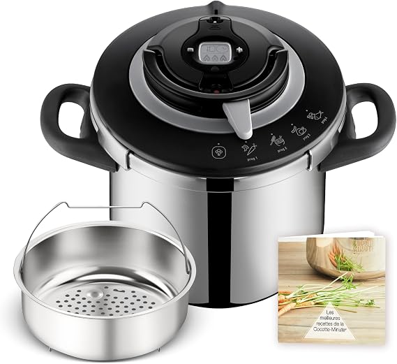 SEB Clipso+ Chef P4551500 Pressure Cooker 10 L for 7-10 People, Induction, 4 Cooking Programmes, Opening and Closing the Lid with One Hand