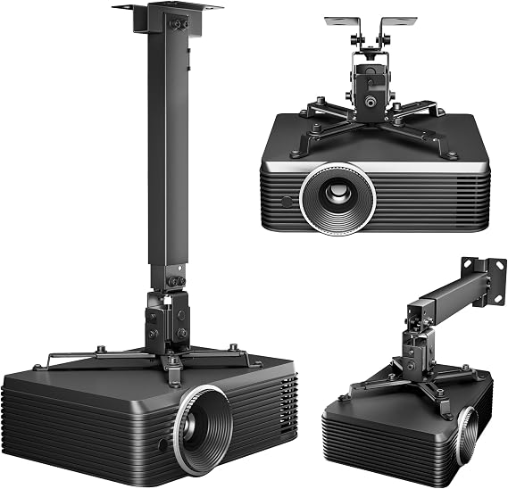 Projector Ceiling Mount 3-in-1 Bracket Extension Pole 44lbs Black | Universal Adjustable, Wall & Ceiling Mount, Fits Epson Optoma, Home Theater Office, Black Finish, 44lbs Capacity