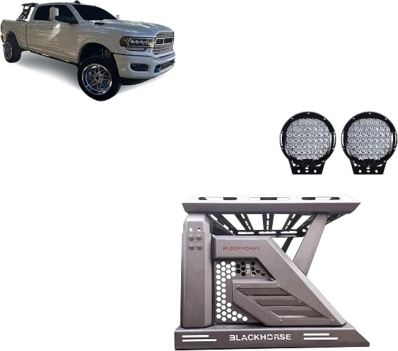 Black Horse Armour II Roll Bar W/Basket Kit Bk Compatible with 00-26 Ram 2500/3500|01-26 Silverado 2500/3500 HD|00-26 F-150|17-26 Titan|01-26 Sierra 1500|07-26 Tundra|01-26 GMC Sierra 1500/2500 HD