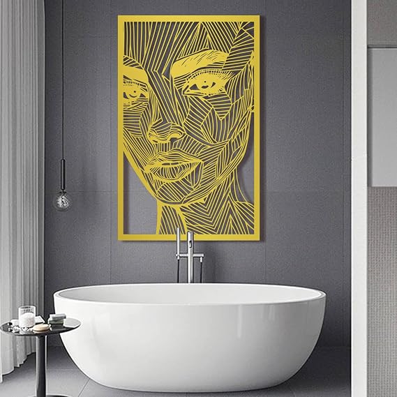 Metal Wall Art Woman Face Sculpture, Woman Face Metal Wall Art, Contemporary Home Decor, Modern Abstract Metal Line Art Wall Decor (Gold, 30" x 47" / 76 x 120 cm)