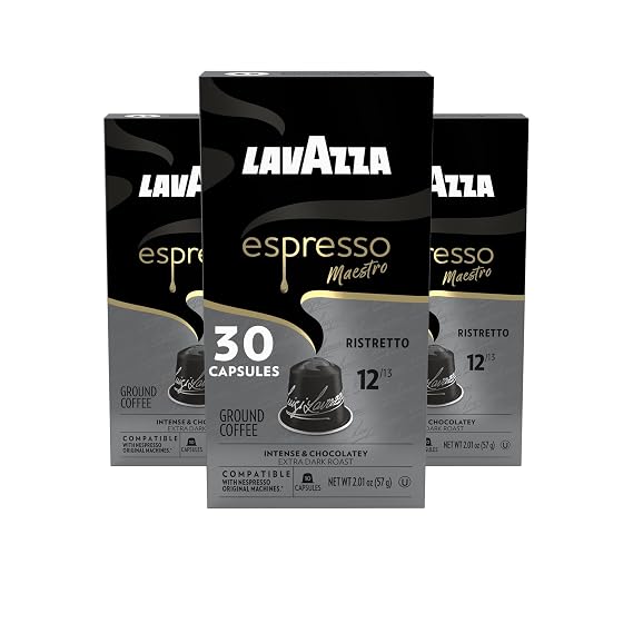 Lavazza Espresso Maestro Ristretto Aluminum Capsules Compatible with Nespresso* Original Machines, Dark Espresso Roast, Arabica and Robusta Blend (30 Capsules)