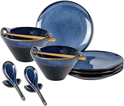UNICASA Bundle - 20 oz Japanese Ramen Bowls Set of 2  10.25 Inch Dinner Plates Set of 4