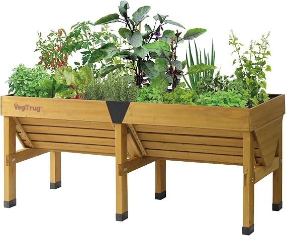 VegTrug Classic Raised Bed Cedar Wood Planter with Segmented Design, Natural, Medium 1.8m - V-Shaped Raised Garden Bed for Outdoor Gardening - Ergonomic Design for Balcony, Patio & Small Spaces