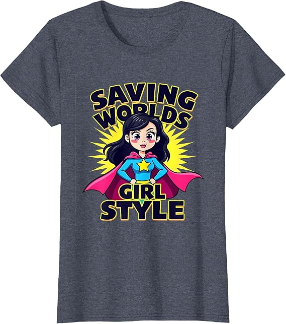 Saving Worlds Girl Style Funny Superhero Design T-Shirt