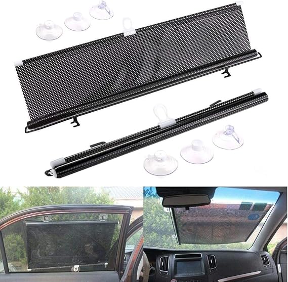Car Roller Sunshade Retractable Car Window Shade for Side Window to Blocks Harmful Sun Glare and Heat, Universal Fits Most Cars, Trucks, SUVs, Vans or RVs(2 Pack)