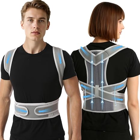 Posture Corrector for Men & Women, Back Brace Support with Adjustable Straps for Upper Back Pain Relief, Shoulder Straightener for Improved Posture(Grey, L)