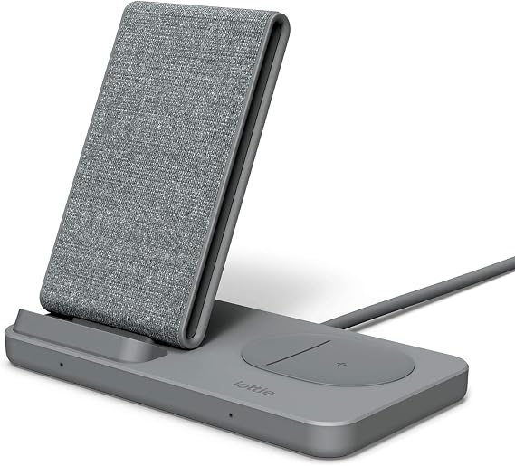 iOttie iON Wireless Duo CERTIFIED BY GOOGLE 15W Stand + 5W Pad Qi-Certified Charger | Compatible with Google, Google Pixel, Pixel Buds | Includes Power Cable & Adapter | Dark Grey