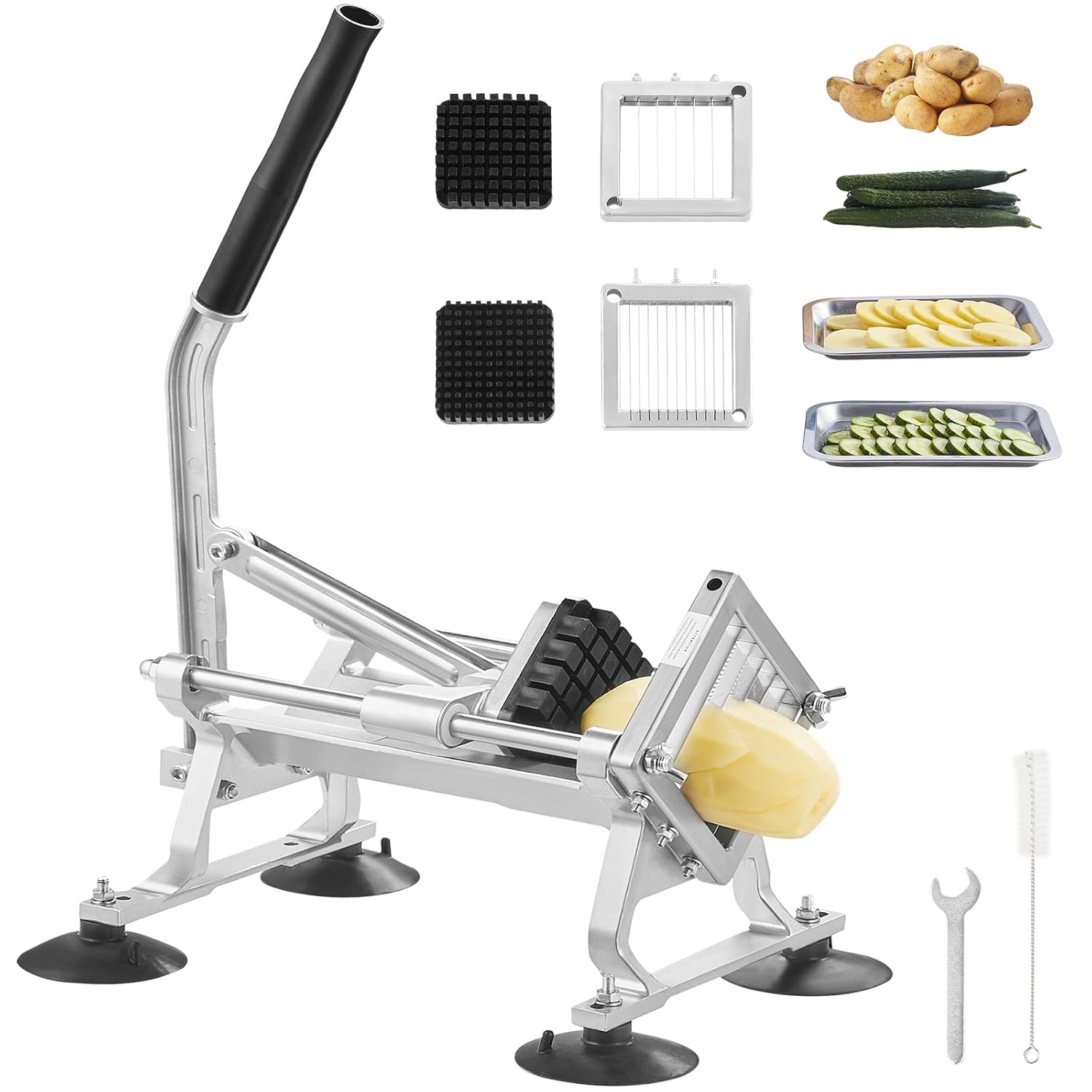 VEVOR Commercial Vegetable Slicer 1/4 + 3/8 + 1/2 Inch Fruit Slicer Vegetable Slicer Made of Stainless Steel &amp; Aluminium Alloy Manual Slicer with Non-Slip Feet for Radishes Onions Potatoes