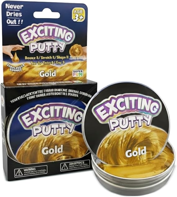Gold Putty – 2 x Squeezable Exciting Putties Non-Toxic Long Lasting Non-Drying Stress Relief Hand Exercise Science Learning & Fun for Kids