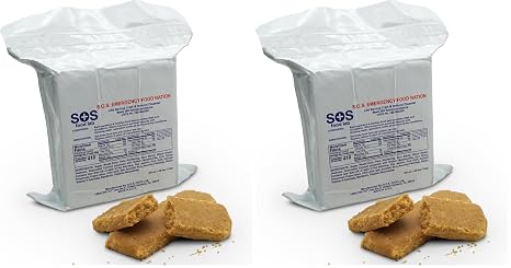 SOS Food Labs, Inc. 185000825 S.O.S. Rations Emergency 3600 Calorie Food bar - 3 Day/ 72 Hour Package with 5 Year Shelf Life, 5" Height, 2" Wide, 4.5" Length, white (Pack of 2)