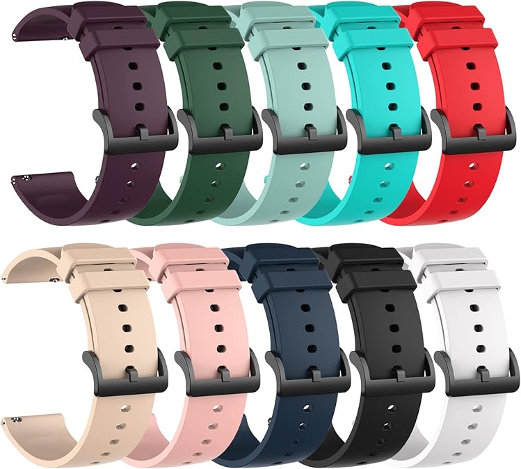 [10-Pack]Compatible with Cubitt Aura 2/Aura Pro 2/Viva Pro 2/Viva 2/TERRA/CT2 Pro/CT4/Viva Pro Smartwatch Strap, 22mm Soft Silicone Glossy Replacement Wristband Sport Band Bracelet for Aura/Aura pro, for Men/Women