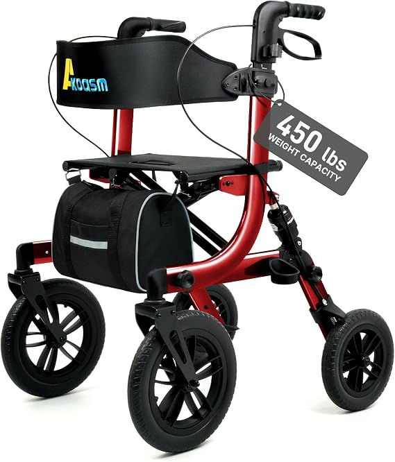 Heavy-Duty Rollator Walkers for Seniors with Seat, Shock Absorber, 450 lb