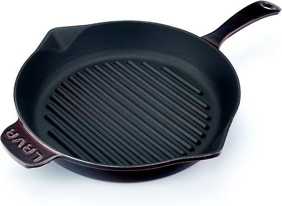 Lava Premium Series - Cast Iron Grill Pan, Round, 28 cm, Solid Handle, Enamel, Majolic Purple