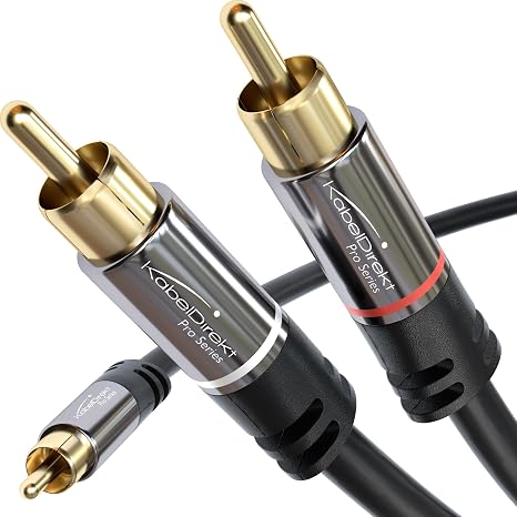 KabelDirekt RCA/Phono Y Cable 3ft Short 1 to 2 RCA/Phono, Stereo Audio Cable (Coax, Male/Male Plugs, Analog/Digital, Adapter for subs/amps/Hi-Fis/Home Theater/receivers, Black)