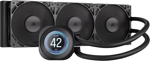 Corsair Nautilus 360 RS LCD Sıvı CPU Soğutucu - 2,1 inç IPS LCD Ekran, 360 mm AIO, Düşük Gürültülü, Papatya Zinciri, Intel LGA 1851/1700, AMD AM5/AM4-3X RS120 Fanlar Dahil - Siyah