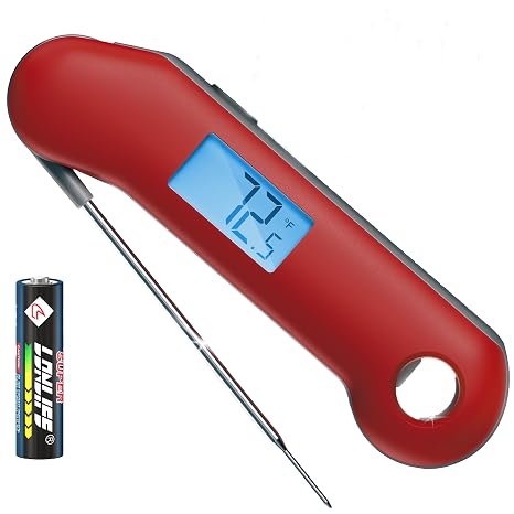 ThermoMaven Professional Digital Meat Thermometer, Ultra Fast 0.5 Sec Instant Read, NIST Certified Accurate to 0.5F, IP67 Waterproof, Backlit & Auto-Rotating Display, Auto Wake/Sleep, Dark Red&Gray