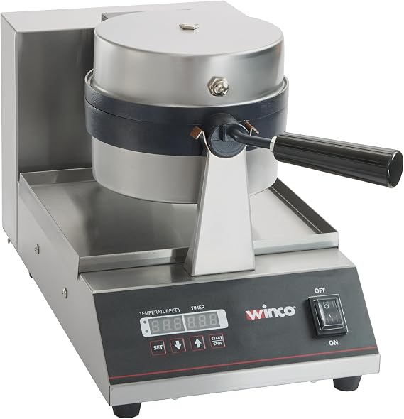 Winco 7" Commercial-Grade Belgian Waffle Maker with Non-Stick Plates | 35 waffles per hour, Non-stick plates ensure easy cleaning, 180 rotation for even distribution, Great for Entrees and Salads