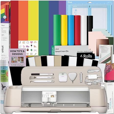 Cricut Maker 4 Machine Ultimate Bundle - Rainbow Vinyl Sampler Insoluble Ink Card Making Kit Iron On Sampler Roll Tool Set Cutting Mat Beginner Cutting Machine Set for Die Cut Projects