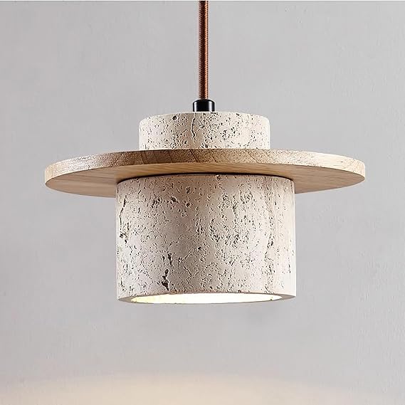 Pendant Light, Concrete Pendant for Dining Room & Kitchen Island, Modern Nordic Ceiling Hanging Light, Natural Stone Shade (Natural, 20x12cm, Beige)