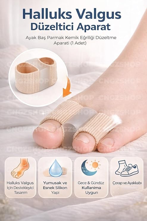 CNGZSHOP Halluks Valgus Silikon Atel Ayak Baş Parmak Kemik Eğriliği Düzeltici Aparat, Yumuşak Silikon Malzeme, Bej Renk