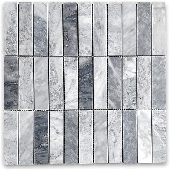 Stone Center Online Bardiglio Gray Marble 1x4 Stacked Rectangular Mosaic Tile Polished Kitchen Bath Wall Floor Backsplash Shower (1 Sheet)