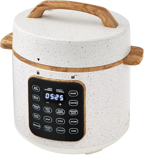 Electric Pressure Cooker, 7-in-1 Programmable Multicooker, 6 Quart Stainless Steel Slow Cooker, Rice Maker, Steamer, Saute, Linen Speckle