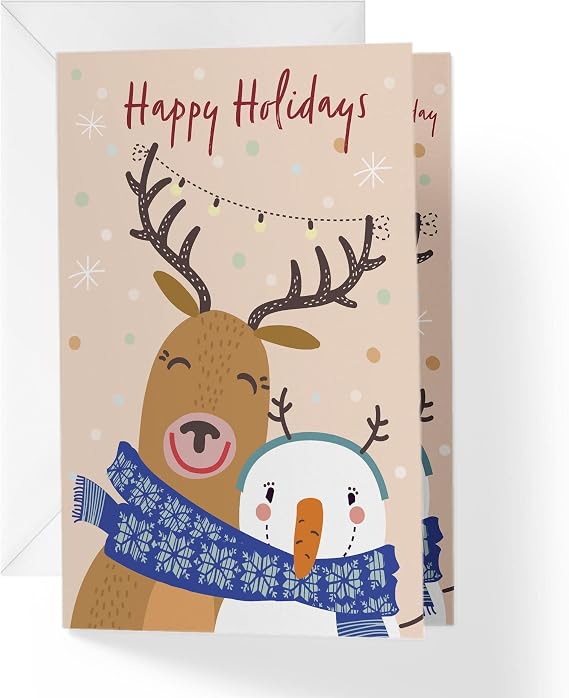Single Holiday Card - Seasons Greetings & Happy Happy New Year Card | 5x7.5 | (Single Card) | HOLGEN1