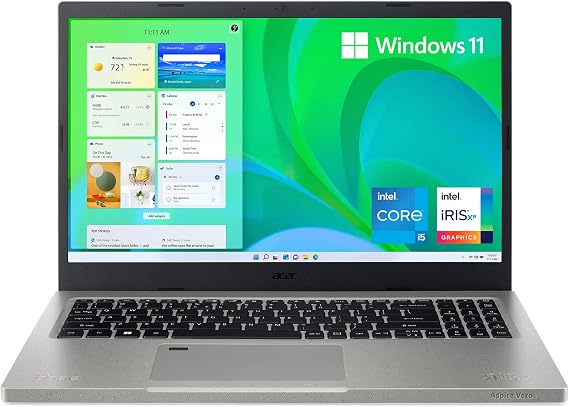 acer Aspire Vero AV15-51-5155 Green PC | 15.6" FHD IPS Display | Intel Core i5-1155G7 | Intel Iris Xe Graphics | 8GB DDR4 | 256GB SSD | Wi-Fi 6 | PCR Materials | Copilot Enabled | Windows 11 Home