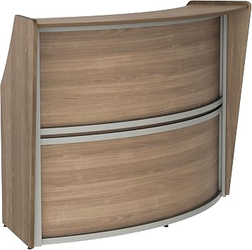 Linea Italia ZUI290 Curved Modern Office Reception Desk with Counter | Easy to Assembly Single Unit Reception Counter for Lobby, Salon, 70" x 27", Walnut
