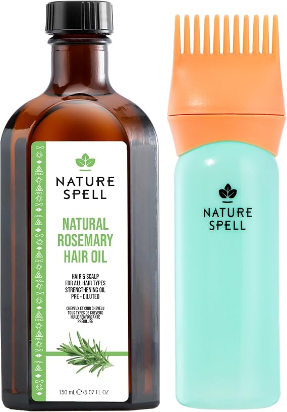 Nature Spell Rosemary Oil for Hair Growth with Root Comb Applicator, 150ml | Pre-Diluted Scalp Oil to Strengthen and Nourish Dry, Damaged Strands, for All Hair Types, Vegan