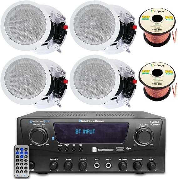 Technical Pro Home Theater Sound System Kit, 1000 Watts Bluetooth Amplifier