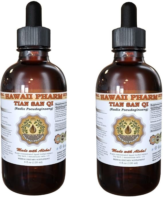 Hawaii Pharm Tian San Qi Liquid Extract, Tian San Qi (Radix Pseudoginseng) Dried Root Powder Tincture, Herbal Supplement, Made in USA, 2x2 fl.oz