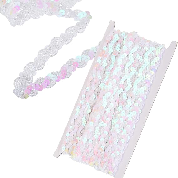 13 m x 15 mm Decorative Ribbon Glitter Shiny Decorative Ribbon Sequin Ribbons Trim Sequin Ribbon Glitter Border Braided for DIY Sewing Craft Clothing Dress Decoration (F)