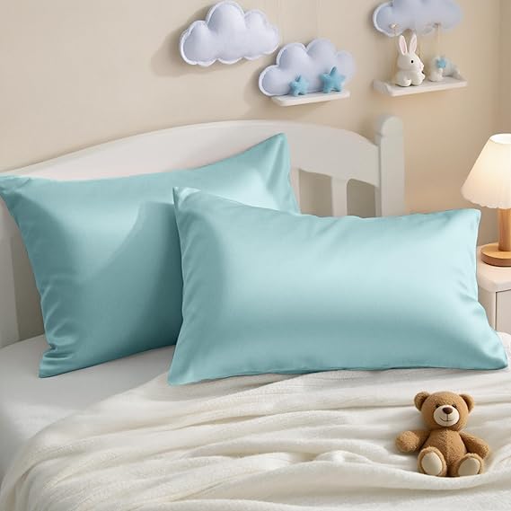 NTBAY Toddler Egyptian Cotton Sateen Pillowcases, 2 Pack, Aqua | 500 Thread Count Egyptian Cotton Sateen with Envelope Closure, Breathable 13 x 18 Inch Pillow Covers, Pillows Not Included