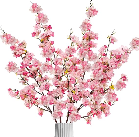 SNAIL GARDEN 4-Pack 109cm Cherry Blossom Stems with 180 Blooms per Stem – Long Stem Artificial Flowers in Mixed Pink, Bendable Faux Cherry Blossom Branches for DIY Wedding, Vase & Home Decor