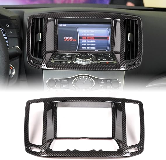 Car Center Console Air Outlet Navigation Panel Trim Cover Compatible with Infiniti G37 2007-2013, Dashboard Multimedia Navigation GPS Panel Trim Cover Accessories (Carbon Fiber Pattern)