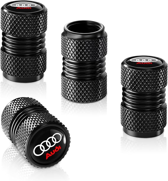 TACOMA Tire Valve Stem Cap Cover for Audi Belt O-Ring Seal Corrosion Resistant,Tire Valve Stem Air Cap 4 Pack Black