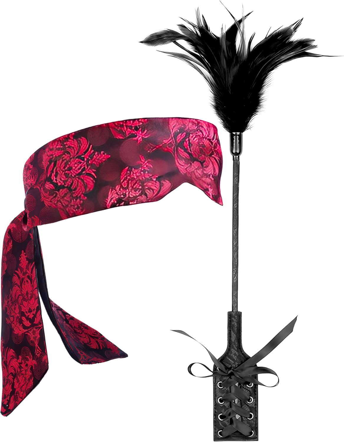 KOSPH Black Feather Tickler 16 inch Satin Blindfold Eye Mask Perfect for Couples Cosplay Role Play Blindfold Sleep Mask Tickler Feather Romantic Toy Kit
