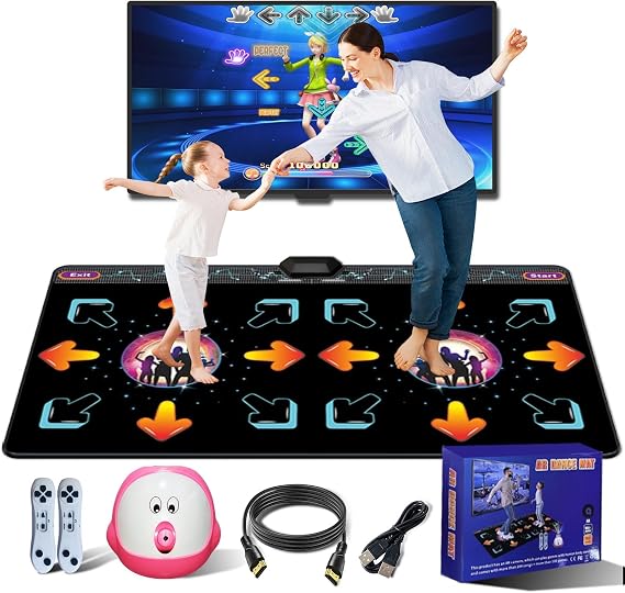 YRPRSODF Dance Mat for Kid & Adult, Double Dance Mats for TV, Electronic Dance Pad Game with Camera, Exercise Dance Game for TV,Plug and Play Dancing Mat for Family Games, Xmas Birthday Gifts Ideas