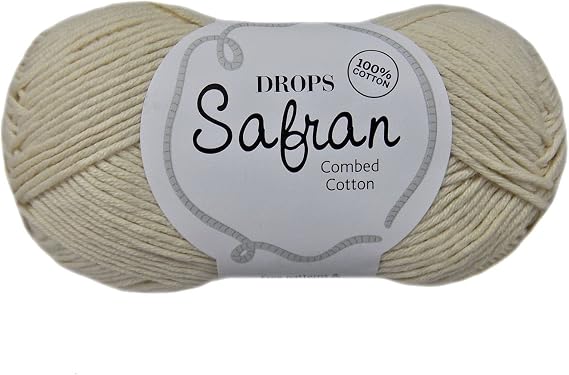 100% Egyptian Cotton Yarn for Knitting and Crocheting, Drops Safran, Sport Weight, 2 - Fine, 5 ply, 1.8 oz 175 Yards (18 Off White)