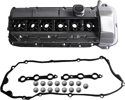 MITZONE Carbon Strip Type Aluminum Engine Valve Cover Kit Compatible with 2003-2007 BMW X5 X3 320i 530i 525i 325i 325ci 325xi 330i 330xi 330Ci z4 2.5L 3.0L OE 11127512839 11120030496