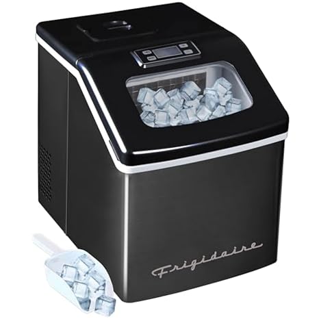 Frigidaire Ice Maker EFIC452, Countertop Stainless Steel Ice Maker with Transparent Window, Clear Ice Cube Maker with 40 lbs. Capacity, Ice Maker Machine 14.8" D x 11" W x 14.1" H (Black)