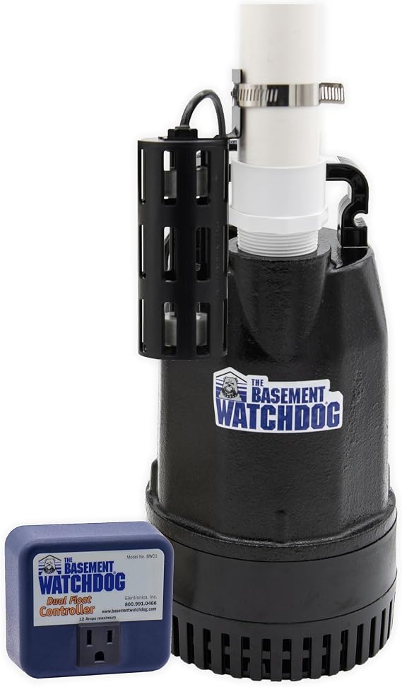 The Basement Watchdog Cast-Iron 12 HP Submersible Sump Pump w/Copper-Wound PSC Motor for Narrow Pits - 4,400 GPH - Caged Dual Float Switch (SIT-50D)