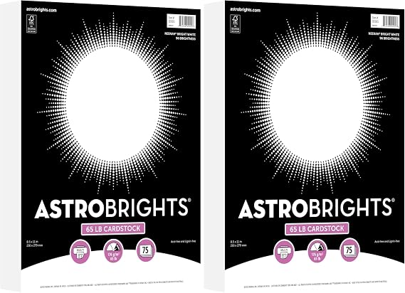 Astrobrights/Neenah Bright White Cardstock, 8.5" x 11", 65 lb/176 gsm, White, 75 Sheets (90905-02) - Packaging May Vary (Pack of 2)