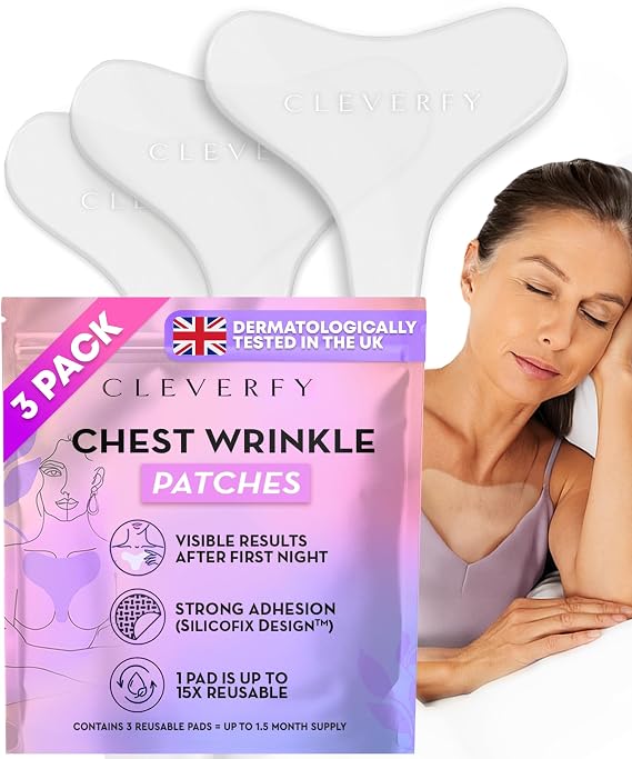 Cleverfy Silicone Chest Wrinkle Patches, Reusable Anti-Wrinkle Pads, 3 Pack