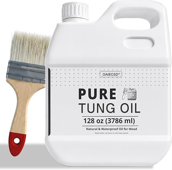 128oz 100% Pure Tung Oil with Brush, Food Safe Waterproof Low Odor