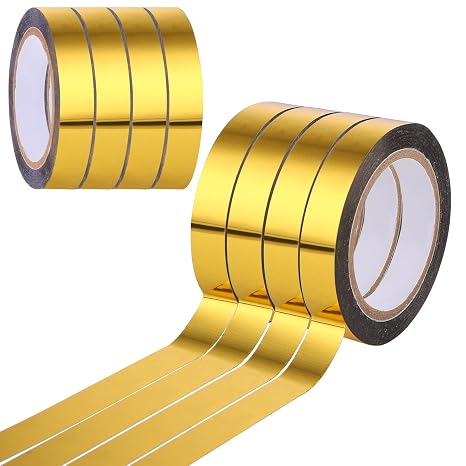 Grevosea 4 Rolls Metallic Mirror Tape, 65Ft DIY Graphic Art Tape Self-Adhesive Metalized Polyester Film Decor Tape for Wall Wardrobe Bathroom Decoration Gift Wrapping(Gold)
